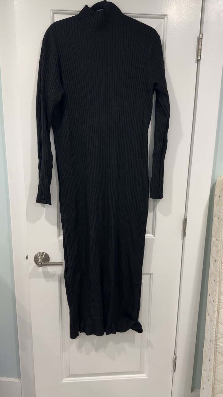 Future Collective Black Ribbed Mock Neck Long Sleeve Midi Sweater Dress XXL